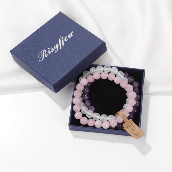 3PCS Rose Quartz Healing Crystal Natural Stone Beaded Stretch Bracelet for Women - Picture 6 of 6